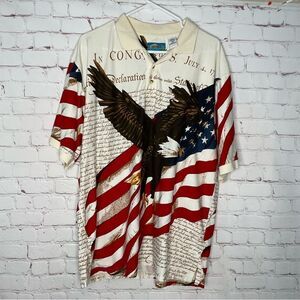 Mens Size XL Declaration of Independence Eagle All Over Polo 4th Of July America